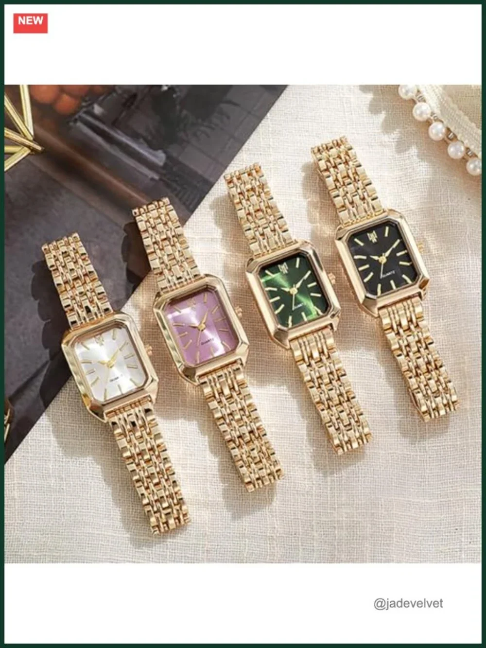 Women's Quartz Wrist Watch Gold Steel Strap Rectangle Dial Casual